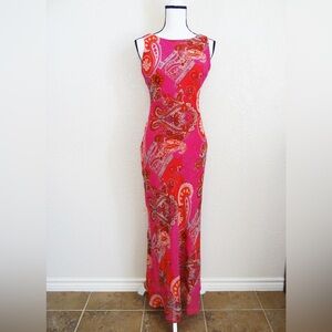 USA Vintage MANNEQUINES 100% Silk Maxi Dress Paisley Print Size S Y2K